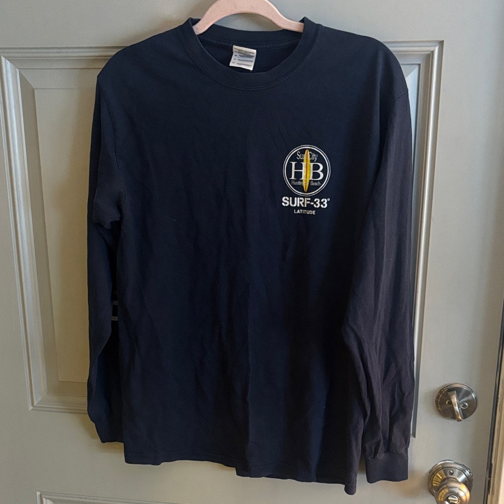 Huntington Beach surf 33 Gildan Navy Long Sleeve Tee